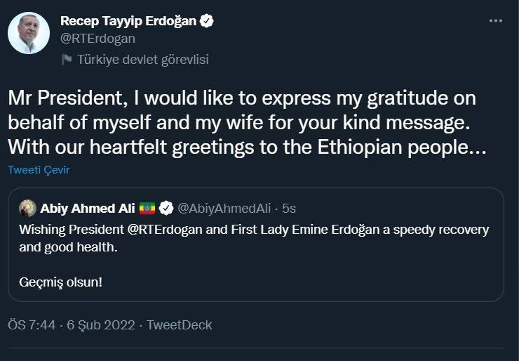<p>Etiyopya Başbakanı Abiy Ahmed'e teşekkür.</p>
