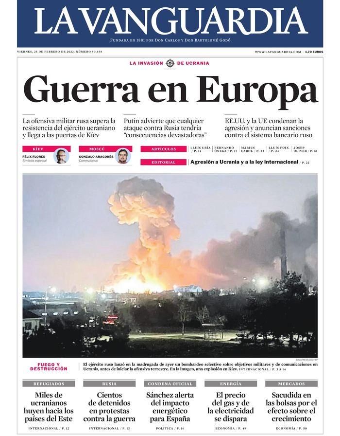 <p>İspanya - La Vanguardia</p>
<p> </p>
<p><strong>Avrupa'da savaş: Rus askeri taarruzu Ukrayna ordusunun direnişini yendi ve Kiev kapılarına ulaştı</strong></p>