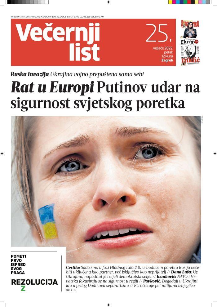 <p><strong>Hırvat Vecernji List</strong></p>

<p> </p>

<p><strong>Rusya'nın Ukrayna işgali kendi haline bırakıldı. Avrupa'da savaş - Dünya düzeninin güvenliğine Putin darbesi</strong></p>
