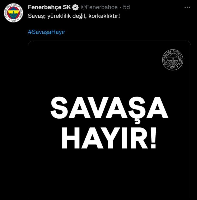 <p>Fenerbahçe:<br />
Savaş; yüreklilik değil, korkaklıktır!</p>
