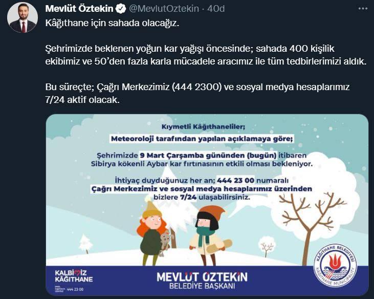 <p>KAĞITHANE</p>
<p>Kağıthane Belediye Başkanı Mevlüt Öztekin: </p>
<p>Kâğıthane için sahada olacağız.</p>
<p> </p>