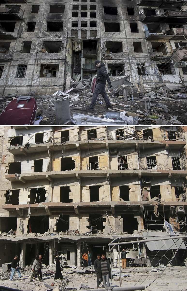 <p><strong>- Savaşların ortak mirası: Yıkım</strong></p>

<p>Rusya'nın Ukrayna'daki sivil yerleşimlere gerçekleştirdiği bombardımanın yol açtığı yıkımın bir benzeri, Suriye'deki Esed rejimi ve destekçisi Rusya'nın muhalif kentlere düzenlediği saldırıdan sonra çekilen fotoğraf karelerinde görüldü.</p>

<p> </p>

