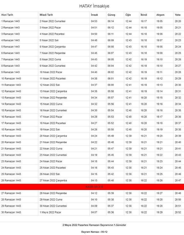 <p>Hatay Ramazan İmsakiyesi</p>

<p> </p>
