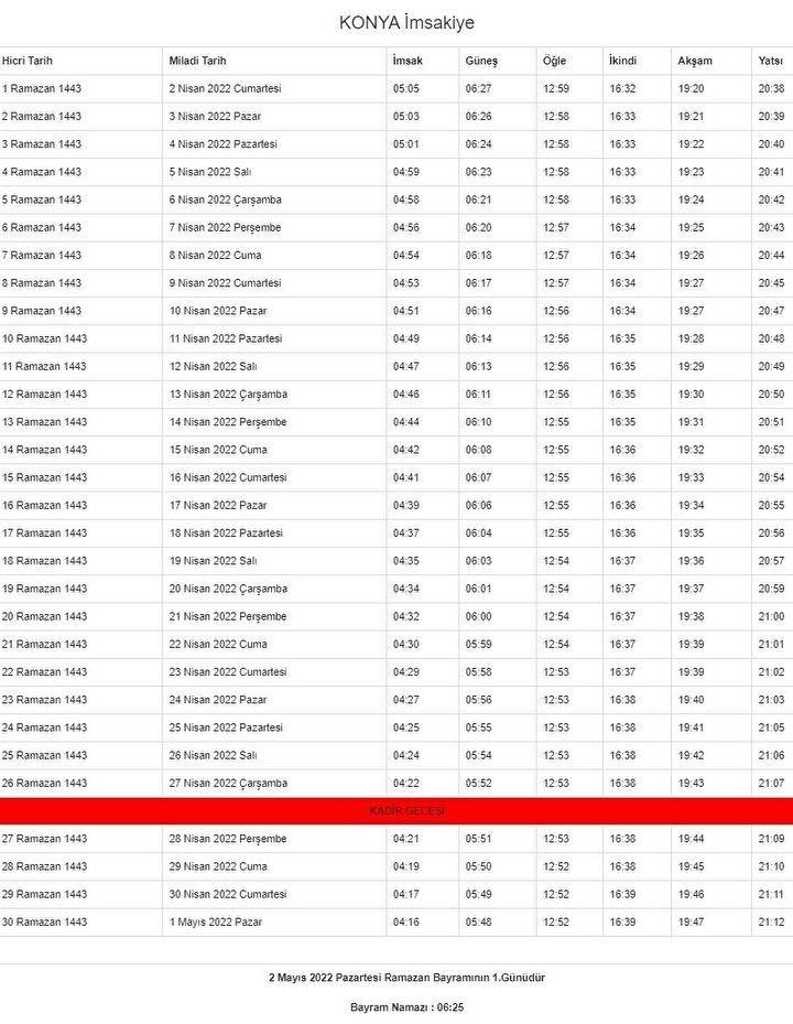 <p>Konya Ramazan İmsakiyesi</p>

<p> </p>
