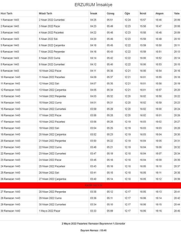 <p>Erzurum Ramazan İmsakiyesi</p>

<p> </p>
