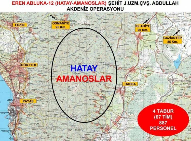 <p>İçişleri Bakanlığı dün, Hatay'da 887 personelin katılımıyla "Eren Abluka-12 Şehit Jandarma Uzman Çavuş Abdullah Akdeniz Operasyonu" başlatıldığını bildirdi.</p>