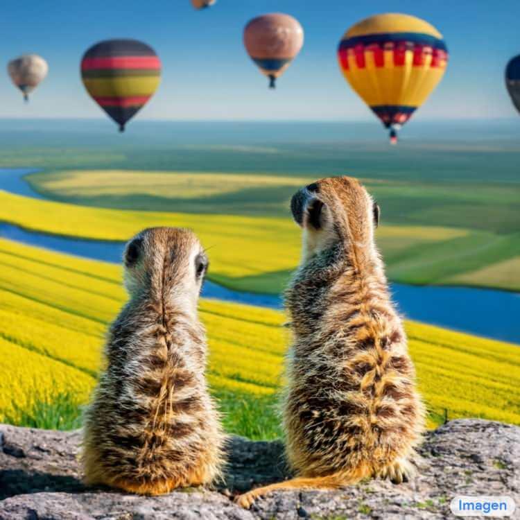 <p><strong>Girilen metin: </strong>Bir dağın tepesinde yan yana oturan ve güzel manzaraya bakan iki mirket. Bir dağ, bir nehir gölü ve sarı çiçek tarlaları var. Gökyüzünde sıcak hava balonları var.</p>
