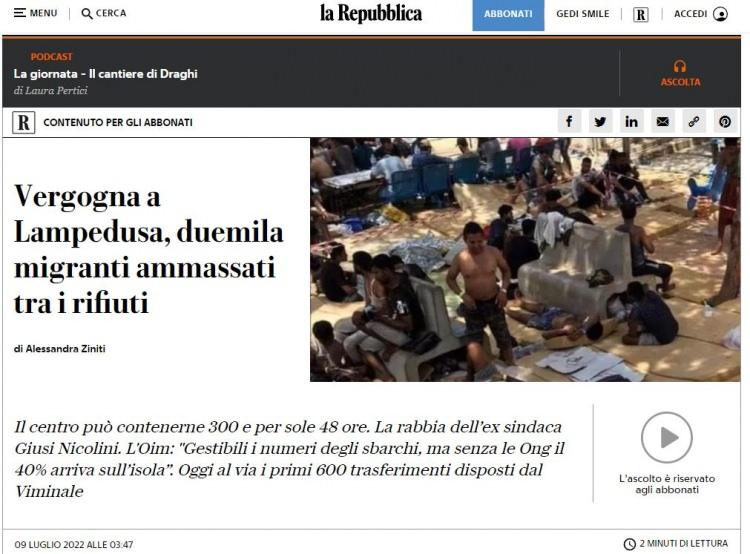 <p>Birleşmiş Milletler Uluslararası Göç Örgütü (IOM) Akdeniz Koordinasyon Bürosu Sözcüsü Flavio Di Giacomo da adada göçmen karşılama merkezinin aşırı kalabalığı nedeniyle durumun son derece güç olduğunu kaydetti.</p>

<p>Adadaki durum, ülkenin önde gelen gazetelerinden La Repubblica'da da "Lampedusa'da utanç. Çöplerin arasına yığılmış 2 bin göçmen" başlığıyla yer aldı.</p>
