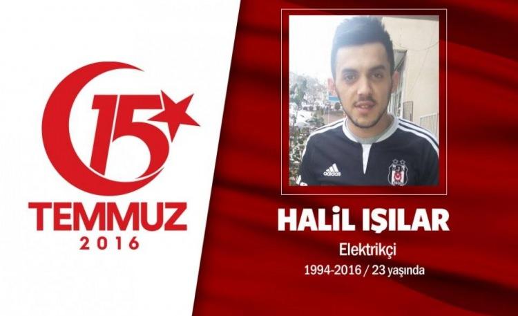 <p>22 yaşındaki Halil Işılar, elektrikçiydi. 15 Temmuz gecesi Cumhurbaşkanı Erdoğan’ın çağrısıyla arkadaşlarıyla birlikte başkent Ankara sokaklarındaki direnişe katıldı. Ankara Emniyet Müdürlüğü önündeki hain saldırıda şehit düştü. Şehidin annesi,’’ Oğlum, vatanımız ve bayrağımız için şehit oldu. Ben bile gitmediğim için pişman oldum. Gitsem belki ben de oğlum gibi şehit olurdum’’ dedi. Şehit Halil Işılar, Ankara Karşıyaka Mezarlığı’nda son yolculuğuna uğurlandı. </p>
<p> </p>