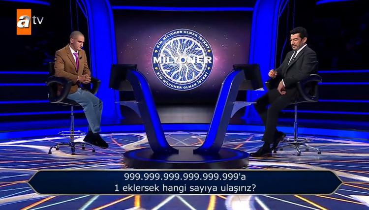 <p><span style="color:#000000"><strong>50.000 TL değerindeki soruyu açtıran yarışmacı karşısında "999.999.999.999.999.999'a 1 eklersek hangi sayıya ulaşırız?" sorusunu görünce neye uğradığını şaşırdı.</strong></span></p>
