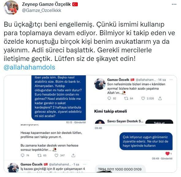 <p><strong><span style="color:#8B4513">"Bu üçkağıtçı beni engellemiş. Çünkü ismimi kullanıp para toplamaya devam ediyor. Bilmiyor ki takip eden ve özelde konuştuğu birçok kişi benim avukatlarım ya da yakınım. Adli süreci başlattık. Gerekli mercilerle iletişime geçtik. Lütfen siz de şikayet edin!"</span></strong></p>
<p> </p>