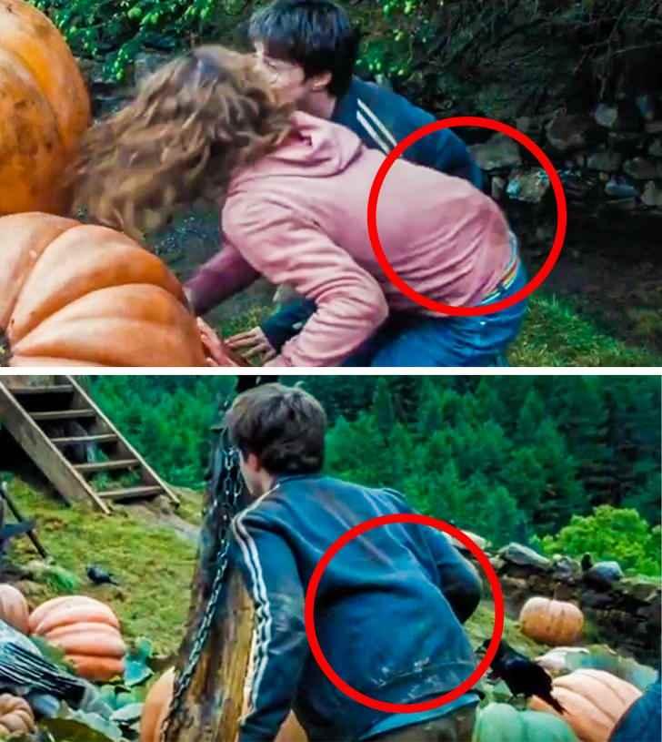 <p><span style="color:#800080"><strong>Harry Potter ve Azkaban Tutsağı;</strong></span></p>
<p><span style="color:#000080"><strong>Serinin 3. filmi olan Azkaban Tutsağı’nda yine açık bir çekim hatası görülüyor. Harry ve Hermione’nin, Malfoy’dan saklanmak için Hagrid’in balkabaklarının arkasına çöktüğü bu sahnede, oyuncuların arkasındaki taşınabilir mikrofon "Ben buradayım" demiş.</strong></span></p>