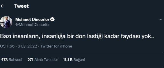 <p><span style="color:#A52A2A"><strong>Mehmet Dinçerler "Bazı insanların bir don lastiği kadar faydası yok" tweeti ile şoke etti!</strong></span></p>
<p> </p>