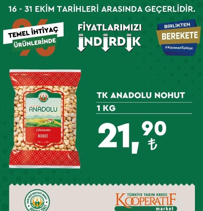 <p>TK Anadolu Nohut<br /> <br /> 1 KG - 21,90 TL</p> 