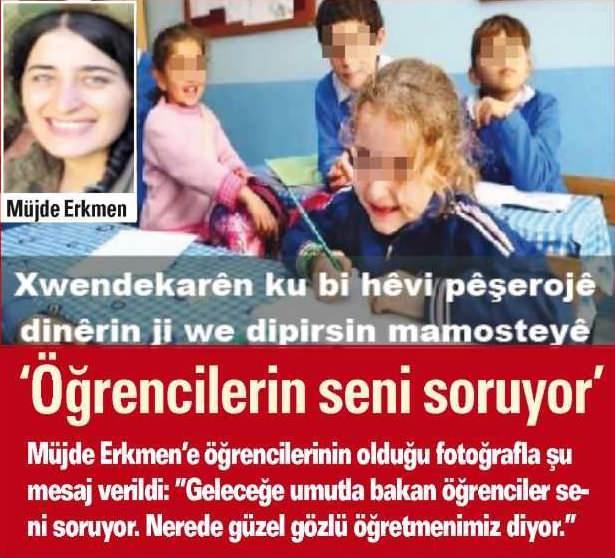 <p>'ÖĞRENCİLERİN SENİ SORUYOR'</p>
<p>Müjde Erkmen'e öğrencilerinin olduğu fotoğrafla şu mesaj verildi: "Geleceğe umutla bakan öğrenciler seni soruyor. Nerede güzel gözlü öğretmenimiz diyor."</p>