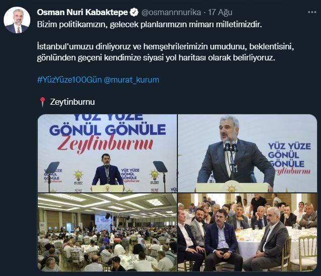 <p>Büyük altyapı hizmetlerinden sonra bu dönemde İstanbullular'ın bireysel taleplerine ağırlık verdiklerini vurgulayan Kabaktepe şunları söyledi: </p>
