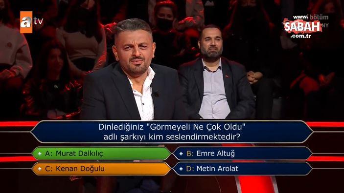 <p><span style="color:#800080"><strong>Yarışmacı soruya, 'C- Kenan Doğulu' cevabı verdi.</strong></span></p>

<p> </p>
