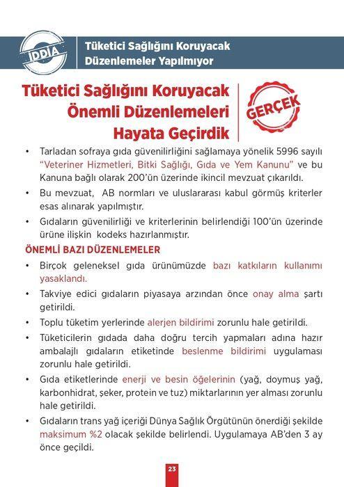 <p><strong>İDDİA:</strong> Tüketici Sağlığını Koruyacak Düzenlemeler Yapılmıyor</p>
<p><strong>GERÇEK: </strong>Tüketici Sağlığını Koruyacak Önemli Düzenlemeleri Hayata Geçirdik</p>