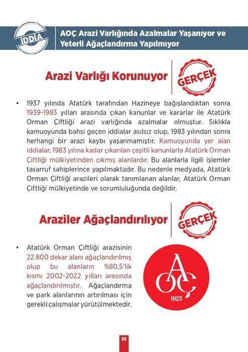 <p><strong>İDDİA:</strong> AOÇ Arazi Varlığında Azalmalar Yaşanıyor ve Yeterli Ağaçlandırma Yapılmıyor</p>
<p><strong>GERÇEK:</strong> Arazi Varlığı Korunuyor</p>