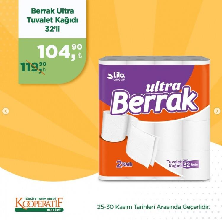 <p>Berrak Ultra tuvalet kağıdı 32'li: 104,50 TL</p>