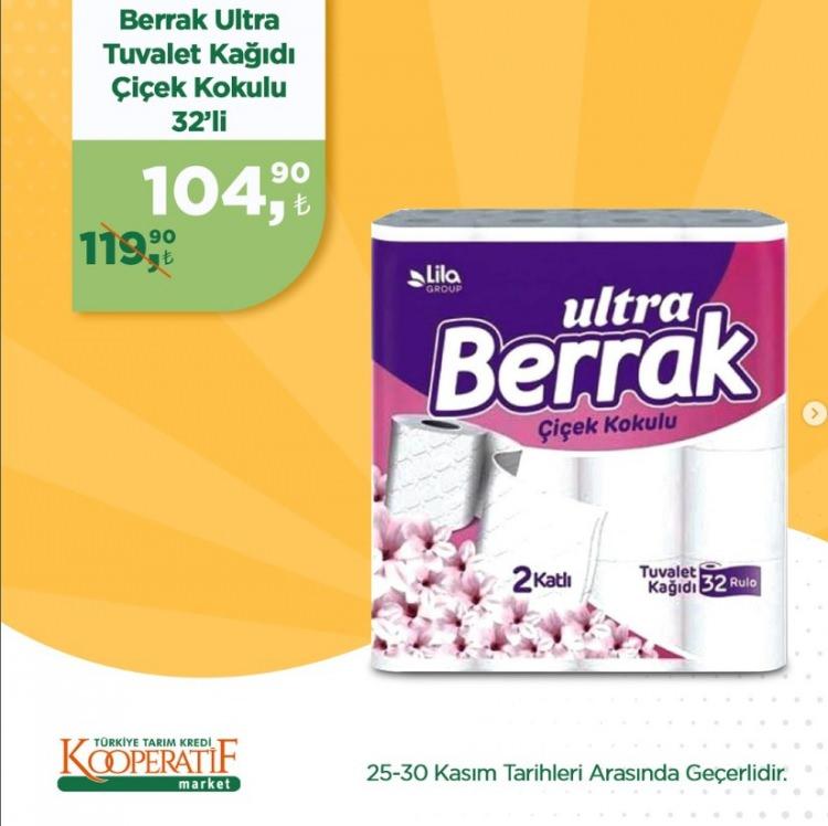 <p>Berrak Ultra tuvalet kağıdı çiçek kokulu 32'li: 104,50 TL</p>