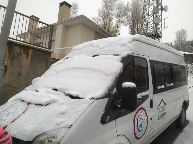 <p>Başkale ve &ccedil;evresinde etkili olan sıcak ve g&uuml;neşli hava, yerini kar yağışına bıraktı.&nbsp;</p>
