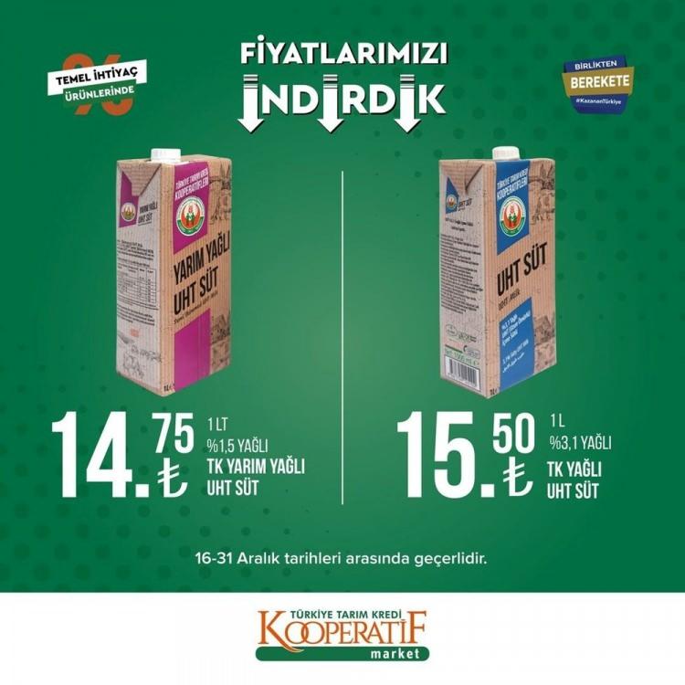 <p>1 LT YARIM YAĞLI SÜT 14,75 TL<br />
1 LİTRA  YAĞLI SÜT 15,50 TL</p>
