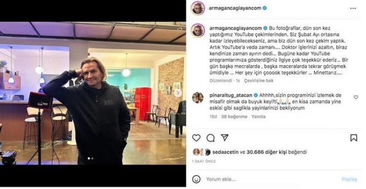<p><strong>Çağlayan YouTube'a veda ettiğini şu sözlerle duyurdu:</strong></p>
<p><span style="color:#B22222"><strong>"Bu fotoğraflar, dün son kez yaptığımız YouTube çekimlerinden. Siz şubat ayı ortasına kadar izleyebileceksiniz, ama biz dün son kez çekim yaptık. Artık YouTube’a veda zamanı… </strong></span></p>
<p>Doktor işlerinizi azaltın, biraz kendinize zaman ayırın dedi… Bugüne kadar YouTube programlarımıza gösterdiğiniz ilgiye çok teşekkür ederiz… Bir gün başka maceralarda tekrar görüşmek ümidiyle… Her şey için çok teşekkürler… Minnettarız” </p>