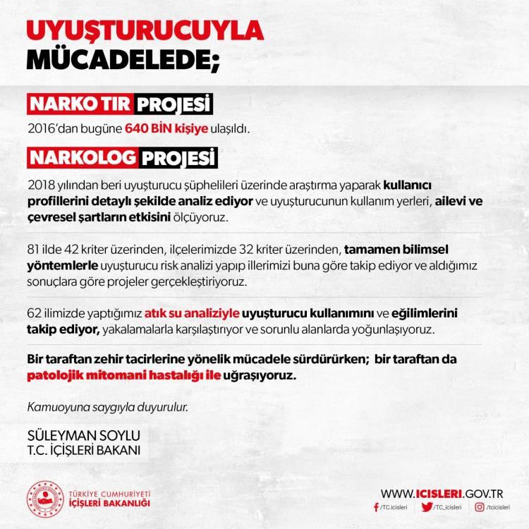 <p>TERÖR-UYUŞTURUCU İLİŞKİSİ</p>

<p>İçişleri Bakanlığı’nın tespitlere göre özellikle Avrupa kıtasında uyuşturucunun ana kaynağı terör örgütleri… Terör örgütleri, Avrupa uyuşturucu pazarını elinde tutuyor ve güzergâh olarak Türkiye’yi kullanıyor. Terör örgütlerinin uyuşturucu ticaretinden yıllık 500 milyon avro ile 2,5 milyar dolar arasında değişen bir gelir sağladığı tahmin ediliyor. 1980-2021 arasında terör örgütüne yönelik 695 operasyonda, 250 bin 850 kg esrar, 5 bin 452 kilo eroin başta olmak üzere çok miktarda narkotik madde yakalanmıştı.</p>
