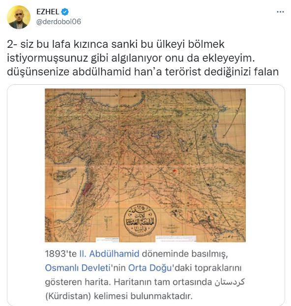 <p><span style="color:#FF0000"><strong>"İTİRAZINIZ VARSA SİZ BÖLÜCÜSÜNÜZ"</strong></span></p>

<p><span style="color:#000000"><strong>Açıklamalarının ardından sert bir şekilde eleştirilen Ezhel, kısa bir süre sonra yeniden açıklama yaparak kendisini savunmaya çalıştı. Haddini aşarak Osmanlı Padişah'ı Abdülhamid Han'ı örnek göstermeye kalkan Ezhel, şu ifadeleri kullandı:</strong></span></p>

<p><span style="color:#000000"><strong>"Sevgili nefret kusan vatandaşlarım. Neresi olacak başkent pardon? Laflarımı başka yere çekmeyin. Söylediğim lafın anlamı şu (gerçi bunu paylaşmayacaksınız ve anlamak istemeyeceksiniz) Ülkemizin her bölgesinin başkenti Ankara'dır.</strong></span></p>
