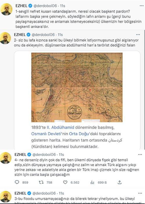 <p><span style="color:#000000"><strong>Bu flood'u umursamayacağınızı da bilerek tekrar yineliyorum. Bu ülkeyi bölemezsiniz, ülkemizin güzide bir köşesi olan Kürdistan ellerinin de başkenti Ankara'dır. Demek istediğim budur teşekkür ederim. Buna itirazınız varsa bölücü siz oluyorsunuz.</strong></span></p>
