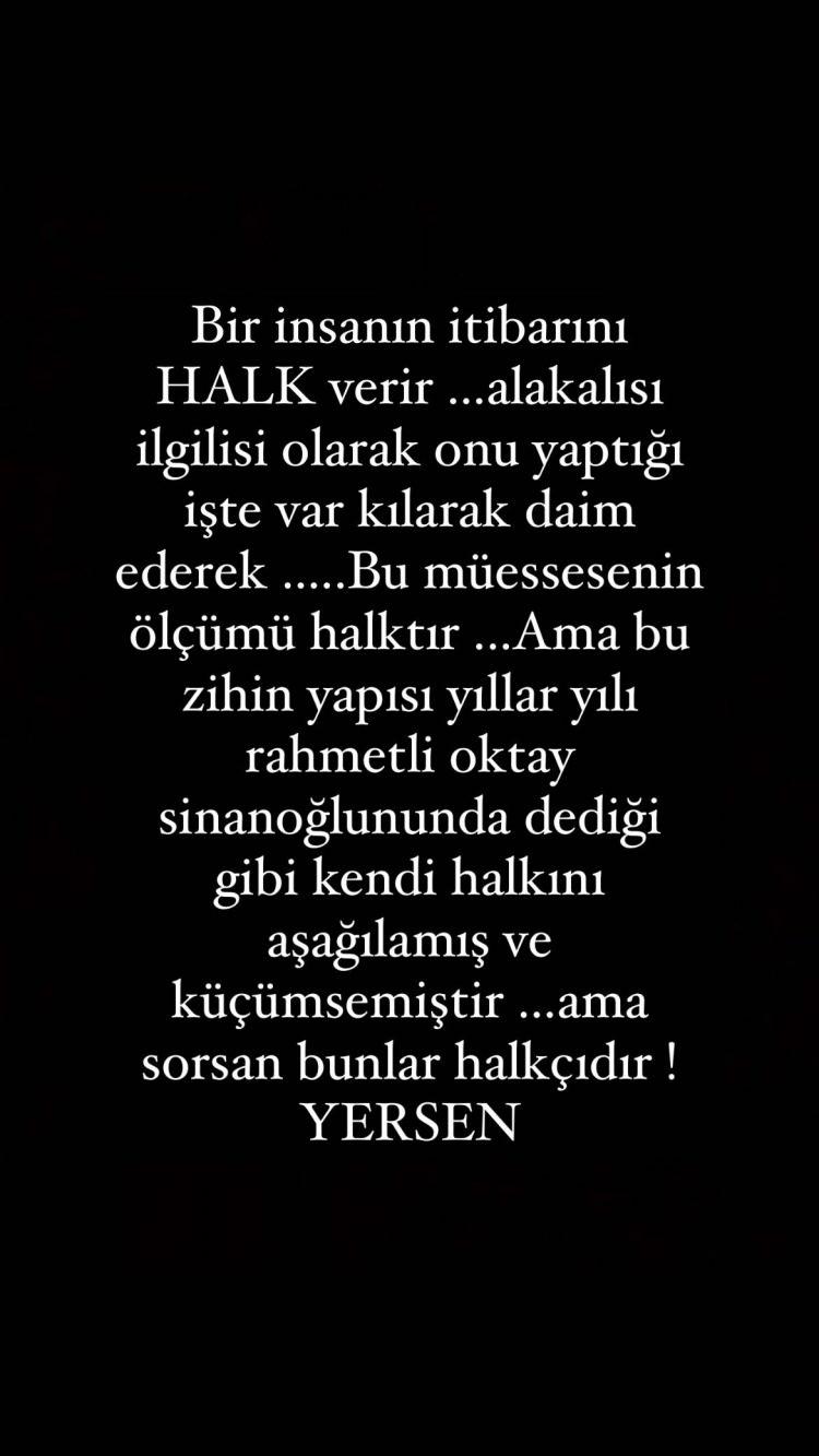 <p><span style="color:#008080"><strong>"Bir insanın itibarını HALK verir. Alakalısı, ilgilisi olarak onu, yaptığı işte var kılarak, daim ederek... Bu müessenin ölçümü halktır. Ama bu zihin yapısı yıllar yılı rahmetli Oktay Sinanoğlu'nun da dediği gibi kendi halkını aşağılamış ve küçümsemiştir. Ama sorsan bunlar halkçıdır! YERSEN..." </strong></span><a href="https://www.yasemin.com/"><span style="color:#FFFFFF"><strong>(Yasemin.com)</strong></span></a></p>
