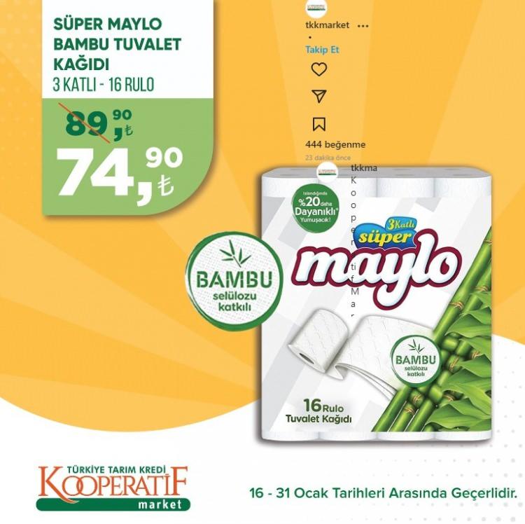 <p>SÜPER MAYLO BAMBU KAĞIT HAVLU 3 KATLI-12 RULO: 89,90 TL</p>