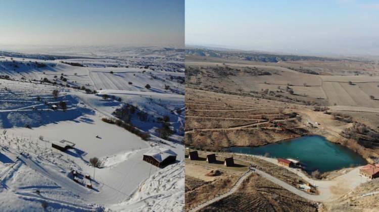 <p>Kırıkkale’de son yılların en kurak kış mevsimi yaşanıyor. Bin 744 rakımlı Dinek Dağında geçen yıl Ocak ayında ve bu yıl Ocak ayında, aynı noktalardan "dron" ile çekilen fotoğraf ve görüntüler, bölgede yaşanan kuraklığı gözler önüne serdi.</p>
