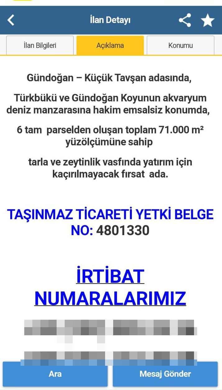<p>Hisseli tapu olan adanın imar durumunun ise tarla olarak geçtiği bildirildi. </p>
<p>KAYNAK: DHA</p>