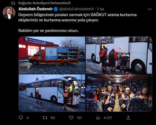 <p><strong>BAĞCILAR BELEDİYESİ</strong></p>

<p>AFAD Koordinasyonunda Bağcılar Kaymakamlığı ve Bağcılar Belediyesi tarafından Kahramanmaraş, Malatya ve Adıyaman başta olmak üzere depremin meydana geldiği bölgeye destek ekipleri ve yardım malzemeleri gönderildi.</p>
