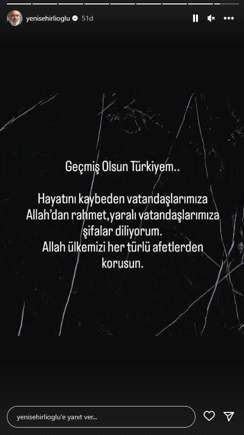 <p><span style="color:#8B4513"><strong>BAHADIR YENİŞEHİRLİOĞLU</strong></span></p>
<p><span style="color:#000000"><strong>Geçmiş olsun Türkiye'm...</strong></span></p>
<p><span style="color:#000000"><strong>Hayatını kaybeden vatandaşlarımıza Allah'tan rahmet, yaralı vatandaşlarımıza şifalar diliyorum. Allah ülkemizi her türlü afetlerden korusun </strong></span><a href="https://www.yasemin.com/"><span style="color:rgb(255, 255, 255)"><strong>(Yasemin.com)</strong></span></a></p>