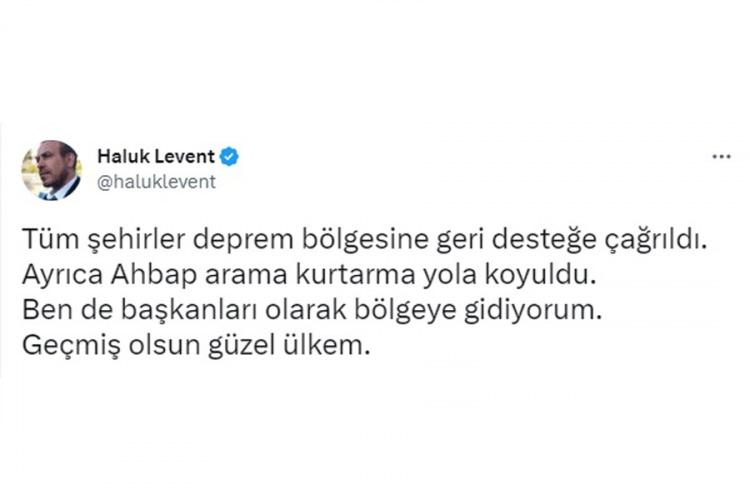 <p><span style="color:#8B4513"><strong>HALUK LEVENT</strong></span></p>
<p><span style="color:#000000"><strong>Tüm şehirler deprem bölgesine geri desteğe çağrıldı. Ayrıca Ahbap arama kurtarma yola koyuldu. Ben de başkanları olarak bölgeye gidiyorum. Geçmiş olsun güzel ülkem.</strong></span> <a href="https://www.yasemin.com/"><span style="color:rgb(255, 255, 255)"><strong>(Yasemin.com)</strong></span></a></p>