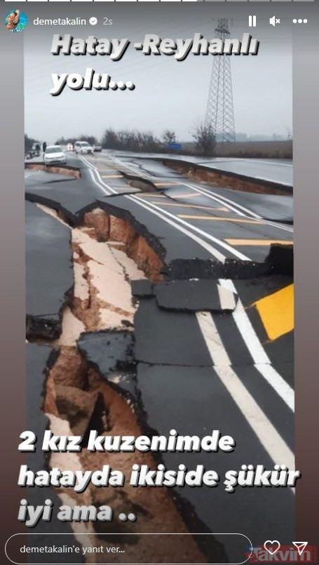 <p><em><span style="color:#8B4513"><strong>Demet Akalın</strong></span></em><span style="color:#4B0082"><strong>, Hatay-Reyhanlı yolunda bir g&ouml;rsel paylaşarak iki kız kuzene ulabildiğini ve durumlarının iyi olduğunu bildirdi.&nbsp;</strong></span><a href="https://www.yasemin.com/"><span style="color:rgb(255, 255, 255)"><strong>(Yasemin.com)</strong></span></a></p>

