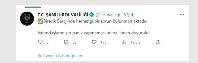 <p>Ancak Şanlıurfa Valiliği, bir paylaşımda bulunarak vatandaşın g&ouml;nl&uuml;ne su serpti. Valilik, barajda herhangi bir &ccedil;atlak olmadığını teyit etti.</p>
