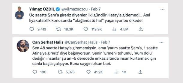 <p>Sosyal medyada muhalif gazeteci Yılmaz &Ouml;zdil'in başını &ccedil;ektiği bir grup, takip&ccedil;ilerine y&ouml;nelik yapmış oldukları paylaşımda Hatay'a yardım g&ouml;t&uuml;r&uuml;lmediğini iddia etti.</p>

