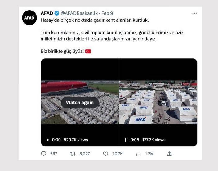 <p>AFAD ise, Hatay'da kurulan &ccedil;adır kentleri ve yapılan &ccedil;alışmaları paylaştı. B&ouml;lgede on binlerce &ccedil;adırın, mobil tuvaletin, mobil aşevlerinin ve erzak yardım noktalarının olduğu biliniyor.</p>
