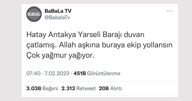 <p>&Ouml;nce Babala TV platformundan ortaya atılarak Ekşi S&ouml;zl&uuml;k de dahil olmak &uuml;zere hızla yayılan bir iddia olarak Hatay Yarseli Barajının patladığı i&ccedil;in &ccedil;evresinin tahliye edildiği haberi paylaşıldı.</p>
