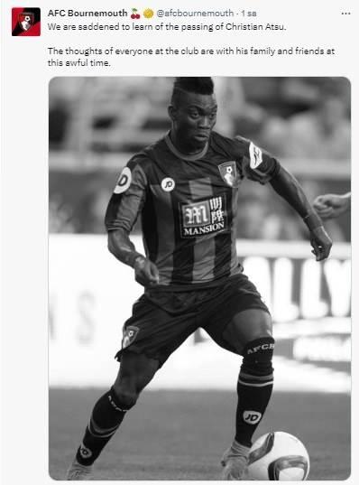 <p>Bournemouth: "Christian Atsu'nun vefatını üzüntüyle öğrenmiş bulunuyoruz. Düşüncelerimiz bu zamanda ailesi ve arkadaşlarıyla birlikte"</p>
