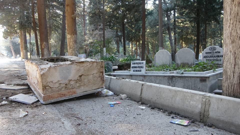 <p>Hatay'da deprem sonrası mezarlar hasar gördü, bazıları yola uçtu</p>

<p>Kahramanmaraş merkezli meydana gelen 2 deprem sonrası Hatay'da asri mezarlıkta bulunan çoğu mezar hasar görürken bazı mezarlarda yola uçtu.<br />
 </p>
