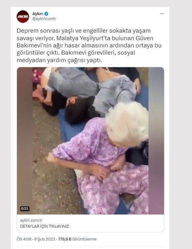 <p><strong>Malatya Özel Güvenim Bakım Merkezi’ndeki engelli bireyler sokakta kalıyor.</strong></p>

<p><strong>GERÇEK </strong>13:24’te meydana gelen 7,6 şiddetindeki depremin Malatya’da hissedilmesi sebebiyle, deprem esnasında Özel Güvenim Bakım Merkezinde kalmakta olan engelli bireyler<br />
bahçeye ve kurum dışına çıkarıldı. Videodaki görüntü, deprem anına aitti ve binada herhangi bir problem olmaması<br />
sebebi ile engelliler tekrar kurum içine alınmıştı. </p>
