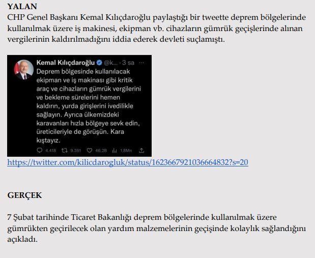 <p><strong>Deprem bölgesinde kullanılacak ekipman ve araçların gümrük vergisi kaldırılmadı.</strong></p>

<p><strong>GERÇEK</strong> 7 Şubat tarihinde Ticaret Bakanlığı deprem bölgelerinde kullanılmak üzere<br />
gümrükten geçirilecek olan yardım malzemelerinin geçişinde kolaylık sağlandığını açıkladı.</p>
