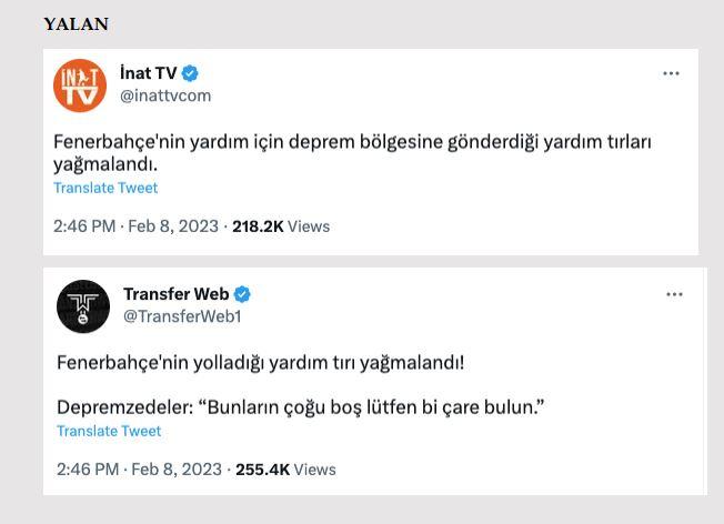 <p><strong>Fenerbahçe’nin gönderdiği yardım TIR’ı yağmalandı.</strong></p>

<p><strong>GERÇEK </strong>Fenerbahçe Genel Sekreteri Burak Çağlan Kızılhan, hem TIR şoförüyle hem de <br />
iletişime geçilen kişilerle durumu görüştüklerini ve herhangi bir yağmanın söz konusu olmadığını, yardım malzemelerinin dağıtımının gerçekleştiğini açıkladı</p>
