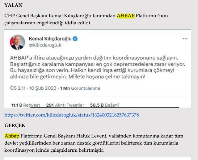 <p><strong>Ahbap Platformu’nun çalışmaları engelleniyor.</strong></p>

<p><strong>GERÇEK </strong>Ahbap Platformu Genel Başkanı Haluk Levent, valisinden komutanına kadar tüm <br />
devlet yetkililerinden her zaman destek gördüklerini belirterek tüm kurumlarla koordinasyon içinde çalıştıklarını belirtmiştir.</p>

