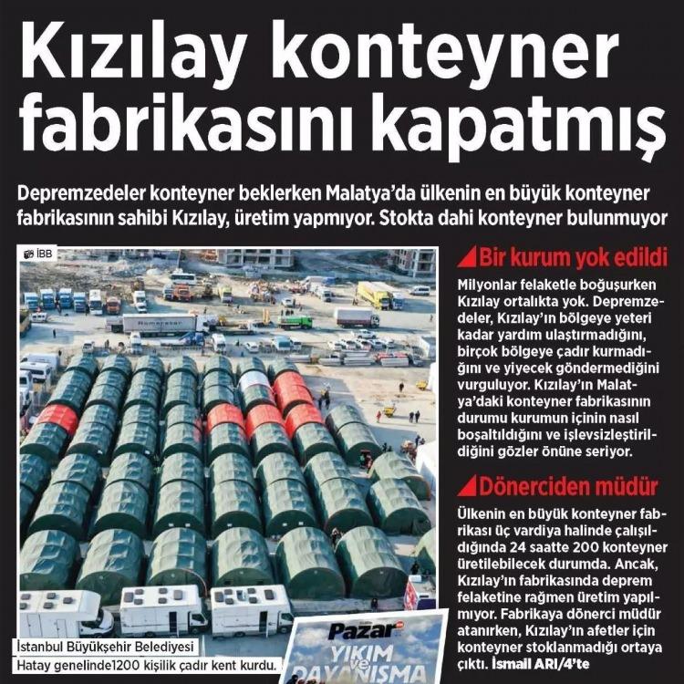 <p><strong>Kızılay&rsquo;ın konteyner &uuml;retmeyen fabrikasını torpille gelen kebap&ccedil;ı genel m&uuml;d&uuml;r y&ouml;netiyor.</strong></p>

<p><strong>GER&Ccedil;EK&nbsp;</strong>Normal &uuml;retimin 3 kat arttığı fabrikayı &ldquo;hi&ccedil; konteyner &uuml;retmiyor&rdquo; diye haberleştiren Birg&uuml;n gazetesinin, fabrika m&uuml;d&uuml;r&uuml;yle ilgili iddiasının da ger&ccedil;eği yansıtmadığı saptandı. Kızılay Sistem Yapı Fabrikası&rsquo;nın &ldquo;kebap&ccedil;ı&rdquo; tarafından değil; ODT&Uuml; mezunu, sekt&ouml;rde 30 yıllık tecr&uuml;besi bulunan ve aynı zamanda bu alanda doktorası olan bir genel m&uuml;d&uuml;r tarafından y&ouml;netildiği kaydedildi.</p>
